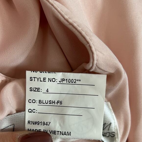 JENNY PACKHAM V-neck Cross Back Crystal Belt Blush Gown - Picture 9 of 14